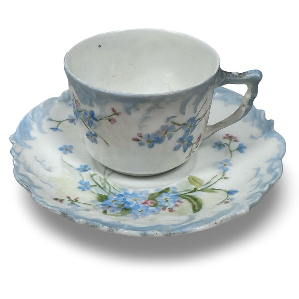 Vintage‎ Elite Limoges France Forget Me Not Demitasse Cup Saucer Blue Floral